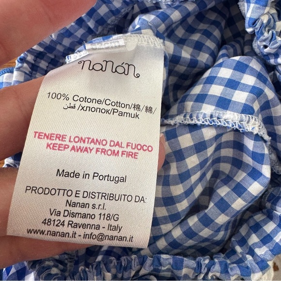 Nanán White Top and Blue Plaid Shorts Cotton Baby Outfit Size 6M - Picture 5 of 6